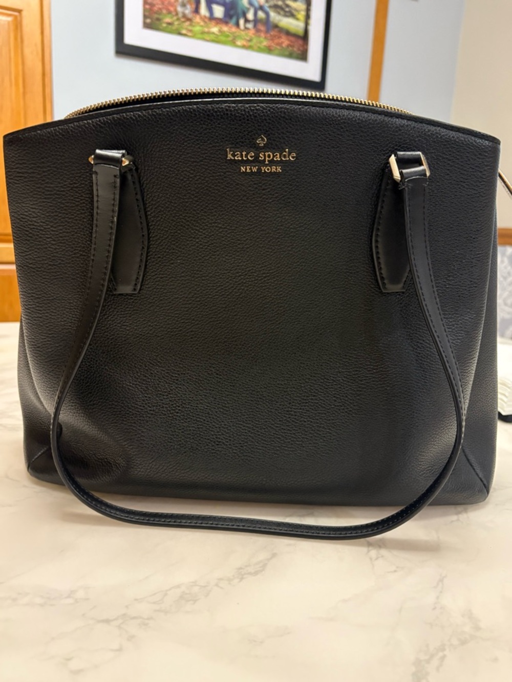 kate spade black pebble leather tote with gold hardware